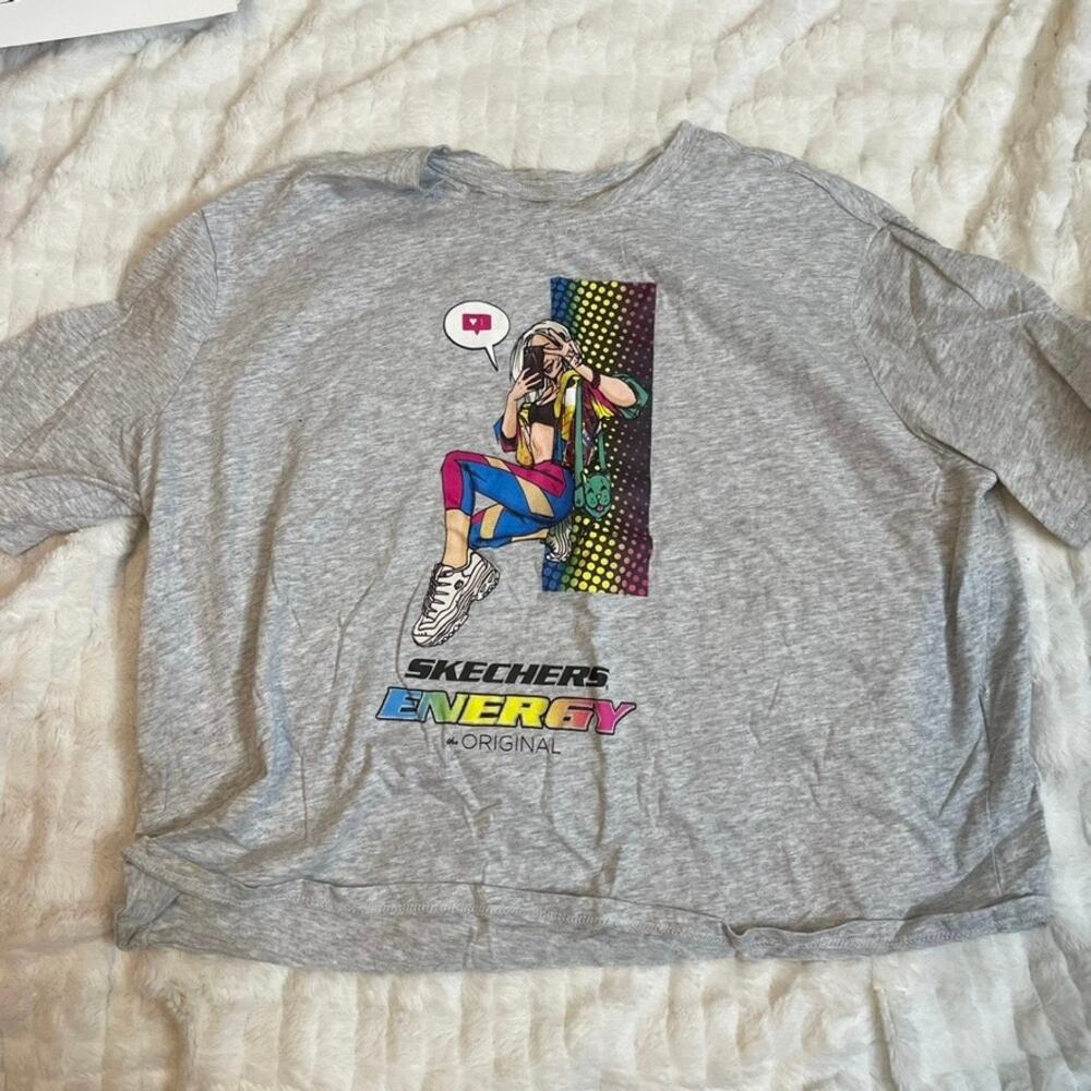 SKETCHERS Neon Grey Cropped Short Sleeve Tee Shirt Medium‎ Girl